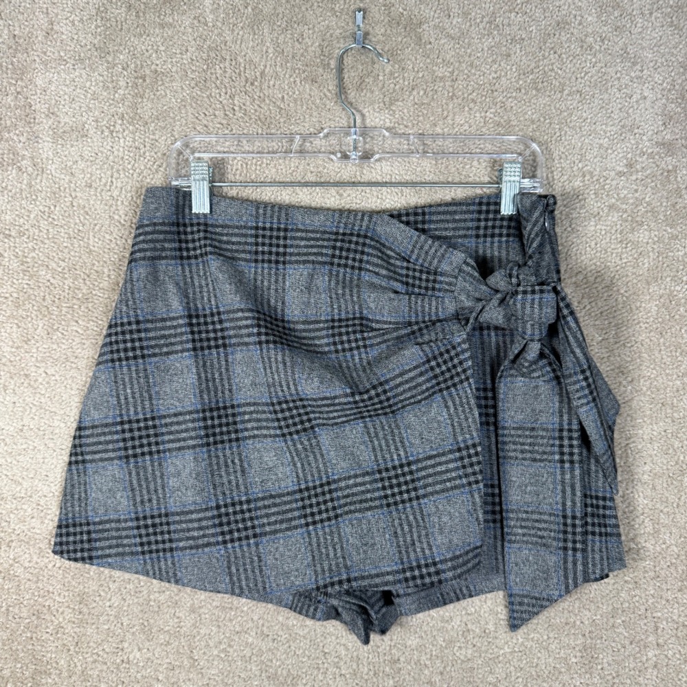 Abercrombie & Fitch Skort Womens Medium Grey Plaid Wrap Front Mini Skirt School